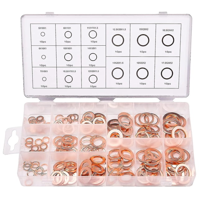150 Pcs 15 Spécifications Joints Anneau d'Étanchéité, Kit d'Assortiment de Rondelles en Cuivre