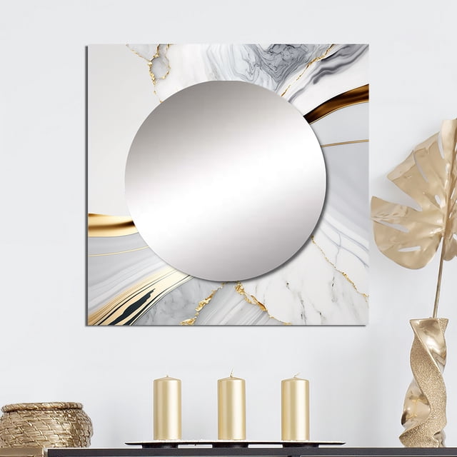 Designart "Grey-Toned Geode Waves IV" Abstract Square Mirror For Wall Decor - Large Grey Square Printed Wall Mirror Art - Square Modern Mirror - Wall Mounted Square Large Mirror