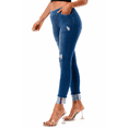 thumbnail image 4 of Women's Stretch Pull On Skinny Jeans Ripped Rolled Striped Cuff Denim Jeggings Size 2XL / Medium Blue, 4 of 5
