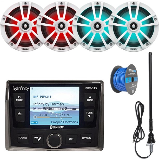 Infinity PRV315 Marine 3.5" Display Bluetooth Stereo Receiver Bundle