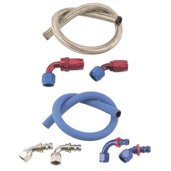 Holley Fuel Pump 3/8 NPT Aluminum Fittings/Blue AN8 Hose Line Kit