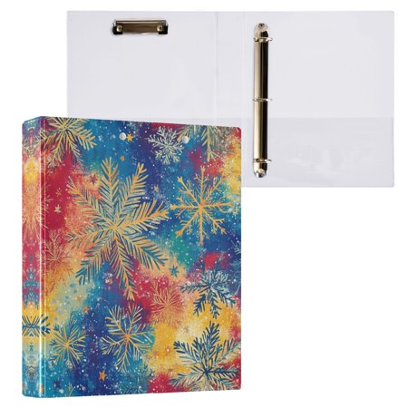 Blue and Gold Snowflakes 3 Ring Hardcover Binders 1.5in Round Rings for Letter-Size Folder Paper Organizer Pockets for Office Student Recipe