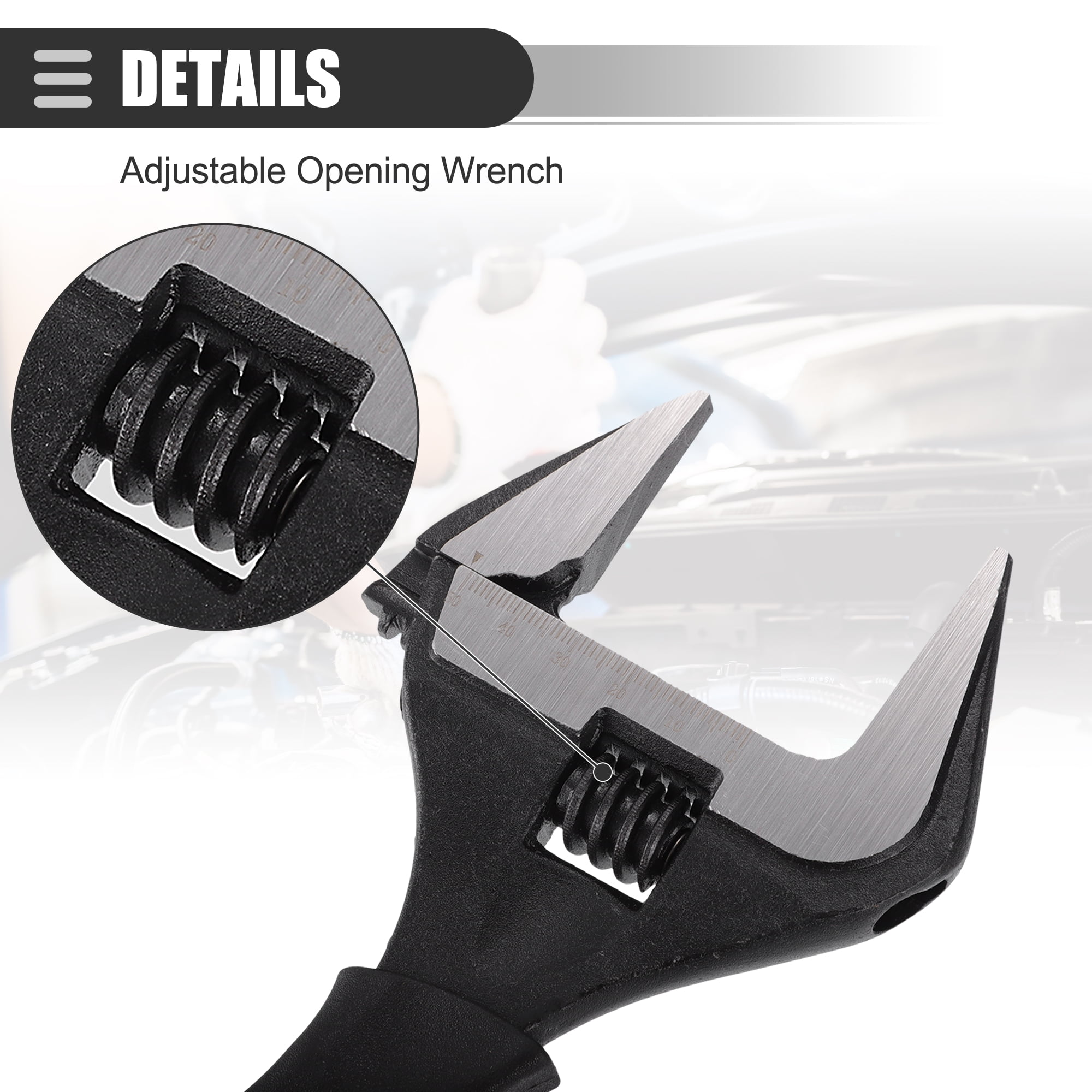 Unique Bargains Universal Adjustable Spanner Wide Jaw Opening Wrench Automotive Tool 10" Size Max Jaw Width 50mm Steel