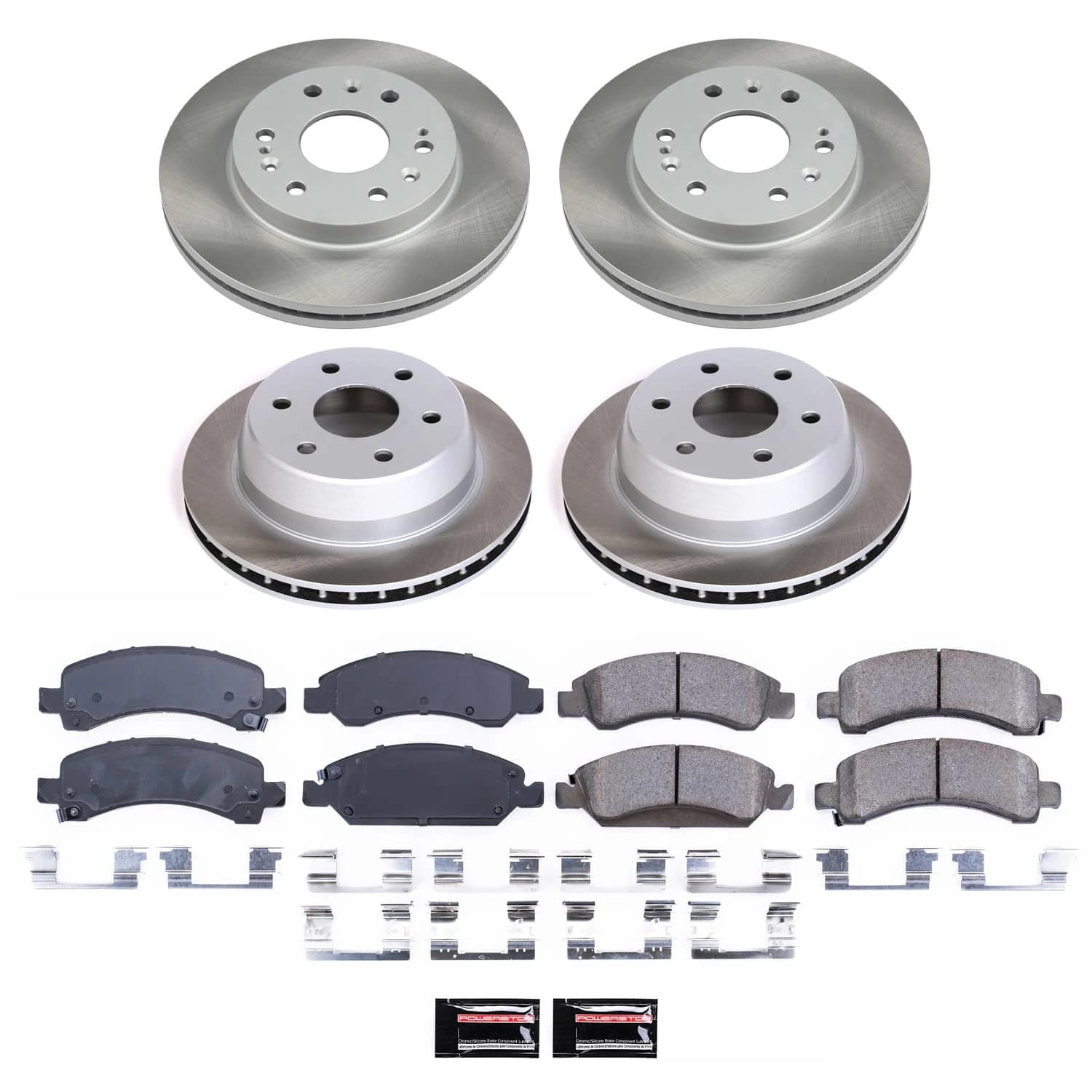 PowerStop Front and Rear Semi-Coated Rotor and Low-Dust Ceramic Brake Pad Kit SC2826