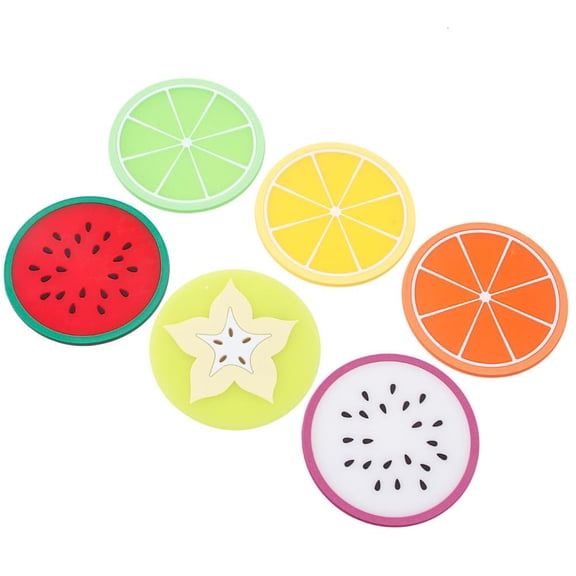 YIEMEEN 6pcs Fruit Coaster Colorful Silicone Cup Holder Drinks Mat Tableware Placemat