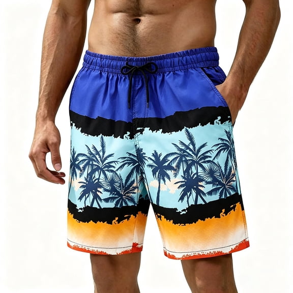 Erwazi Mens Swim Trunks Summer Hawaii Printed Quick Dry Breathable Drawstring Waist Casual Seaside Vacation Outdoor Swimming Beach Shorts with Pocket