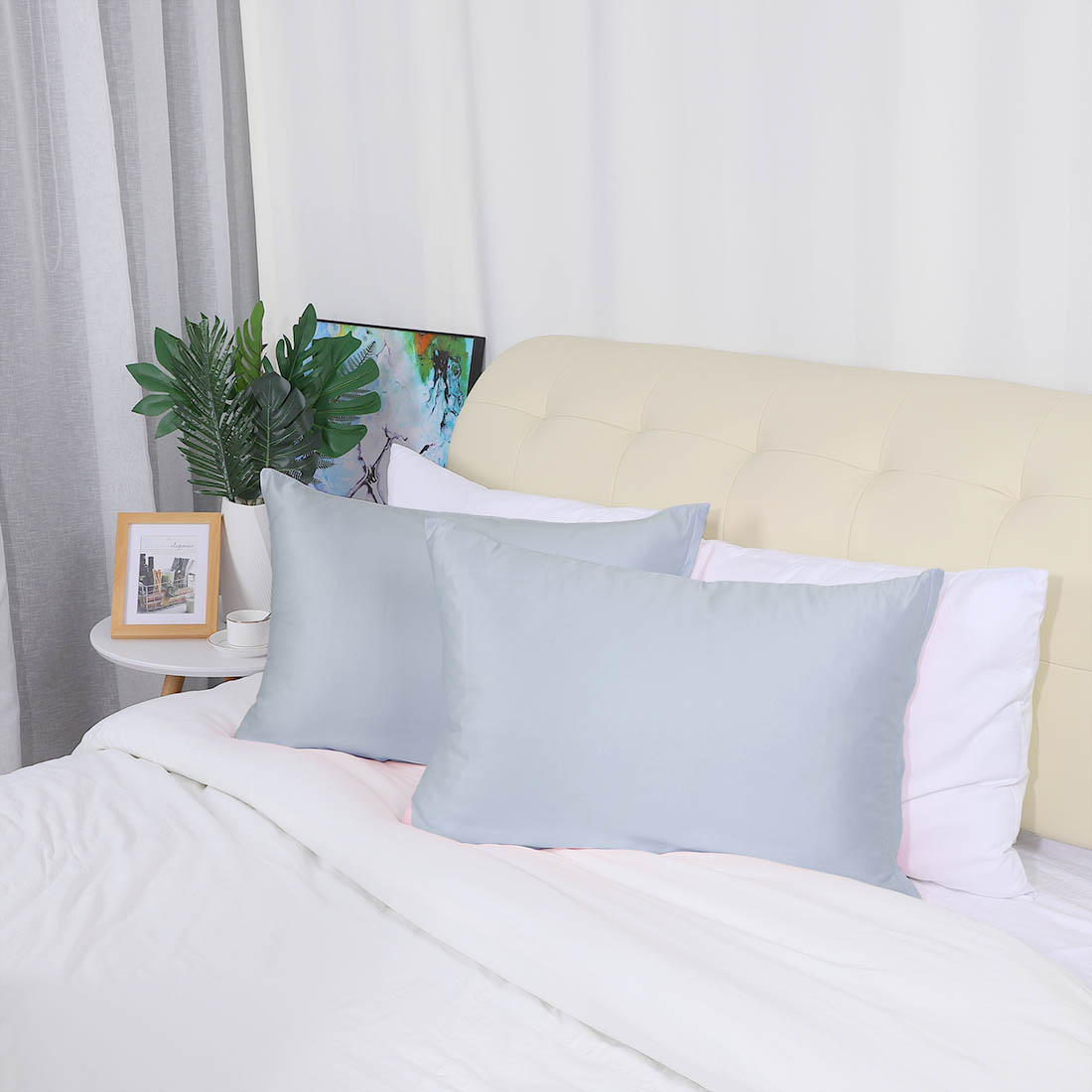 Unique Bargains Set of 4 Silky Satin Pillowcases Pillow Cover Silver King