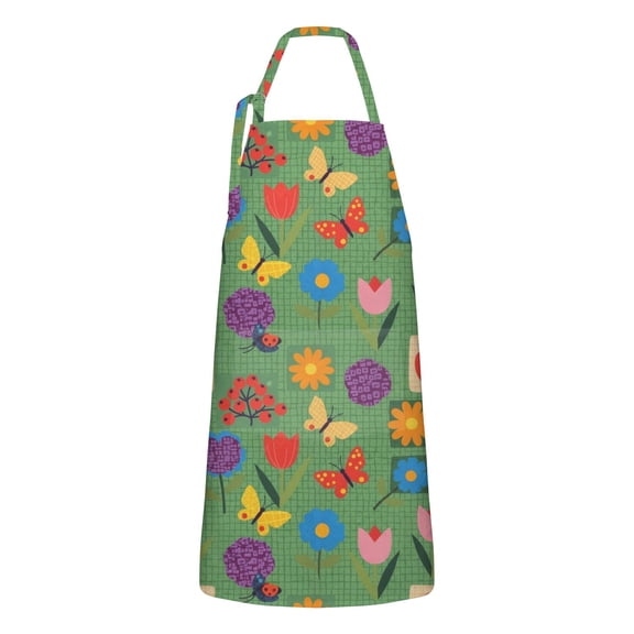 Pioneer Flower Floral Print Pattern Apron for Women and Men, Cotton Linen Waterproof with Pockets, Adjustable, 33x27 Inch for Kitchen, Gardening, BBQ, Salon