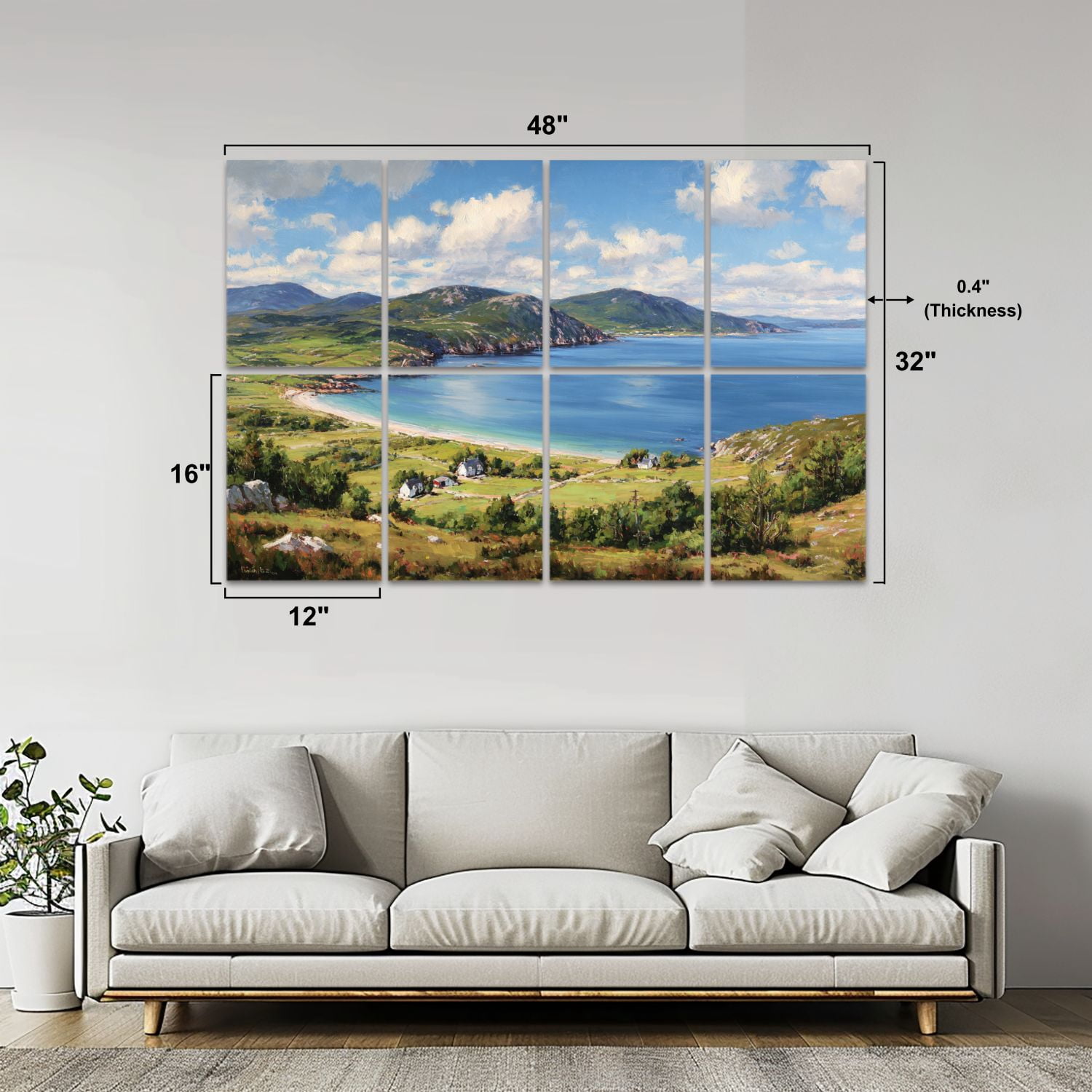 8 Pack Art Acoustic Panels Sound Absorbing Color Ireland Vivid Impressionist Seaside Landscape Coastal Cliffs Decorative Soundproof Wall Panels Self Adhesive for Nursery Game Room Bedroom 48"x32"
