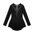 thumbnail image 2 of iixpin Girls Long Sleeves Figure Ice Skating Dress Kids Leotard Roller Skating Sheer Mesh Ballet Dance Dress Black 16, 2 of 7