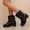 Black, variant on Women Riding Ankle Boots Buckle Strap Fold Over Combat Booties Round Toe Chunky Low Heels Pull On Biker Vintage Slouchy Ruched Leather Boot Brown 6.5(38)