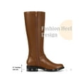 thumbnail image 4 of BLISSFUL STEP Women's Boots Faux Leather Knee High Riding Buckle Side Zipper Chunky Low Heel Boots Brown 6.5, 4 of 6