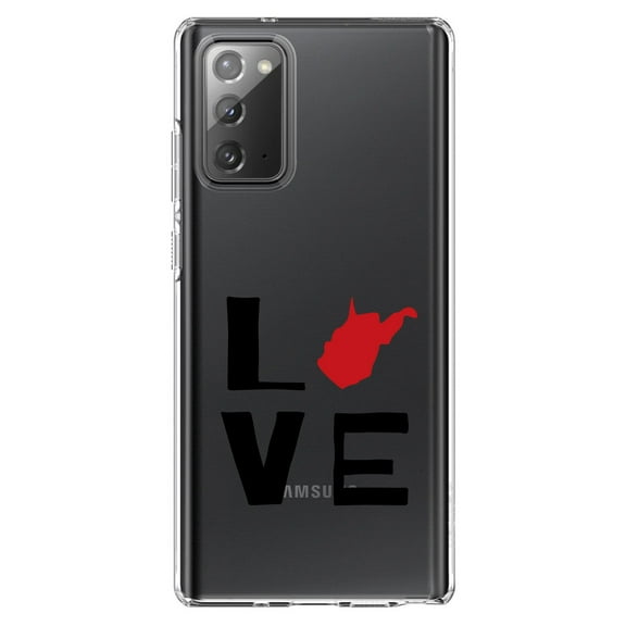 DistinctInk Clear Shockproof Hybrid Case for Samsung Galaxy Note 20 (6.7" Screen) - TPU Bumper Acrylic Back Tempered Glass Screen Protector - West Virginia - Love Black & Red