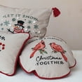 thumbnail image 3 of Creative Co-Op Round Cotton Printed Pillow with Cardinals, Embroidery and Corduroy Back "Birds Of A Feather, Christmas Together", Multicolor, 3 of 4