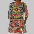 thumbnail image 2 of BangWanChi Women's Floral Print 3/4 Sleeve Shirts V-Neck Relaxed Fit Vintage Style Top for Spring/Summer, 2 of 5