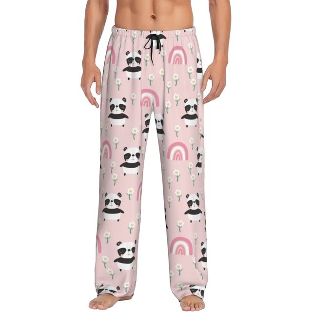 Fotbe Cute Cartoon Panda Pantalones de Pijama para Hombre, Pantalones de Dormir, Pantalones de Casa con Cintura Ajustable y Bolsillos-XX-Large