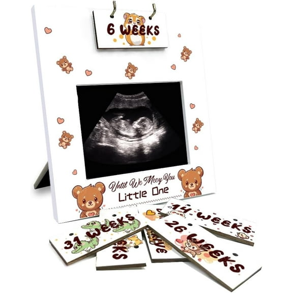 Sonogram Picture Frame Cute Animal Ultrasound Picture Frame with Countdown Weeks for 4x3 Ultrasound Photo Bear Pregnancy Gift for Expecting Parents First Time Mom Pregnancy Announcement for DIY