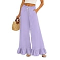 thumbnail image 2 of Palazzo Pants for Women Ruffle Petite Wide Leg Gaucho Pants Casual Flared Drawstring 2026 Fashion Flowy Beach Pull On Trousers with Pockets Purple XL, 2 of 6