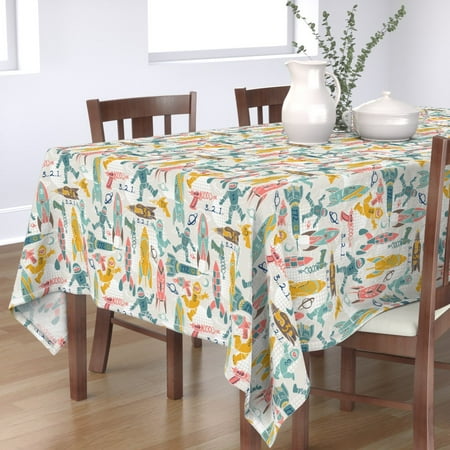 

Cotton Sateen Tablecloth 70 Square - Rocket Man Spaceship Planet Astronaut Moon Home Decor Space Retro Style Outer Print Custom Table Linens by Spoonflower