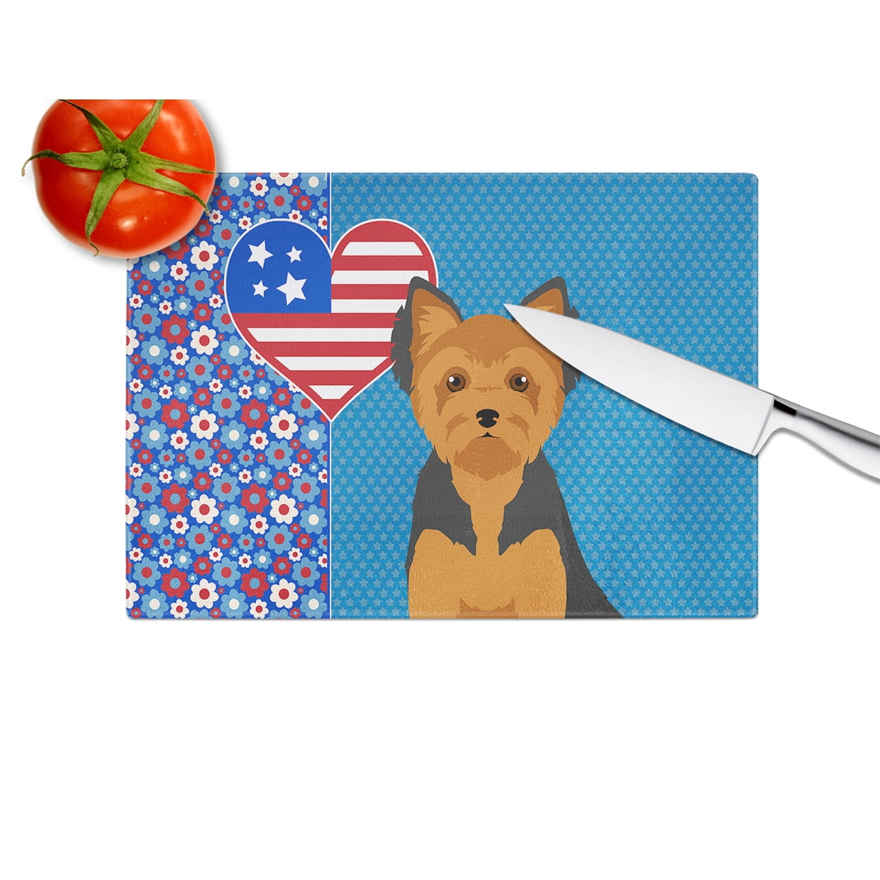 Black and Tan Puppy Cut Yorkshire Terrier Glass Cutting Board Large 12 in x 15 in