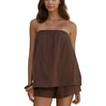 thumbnail image 2 of Lumtrix Women Polka Dot Short Sets 2 Piece Summer Lounge Sets Strapless Flowy Tube Tops Shorts Vacation Matching Outfits Coffee L, 2 of 4