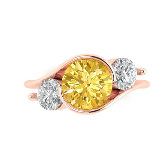 Three-Stone Engagement Ring for Women - 3.5ct Simulated Yellow Diamond in 18K Rose Gold Promise Ring