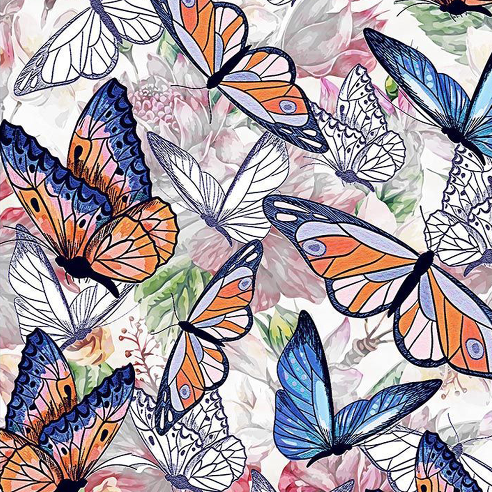 FREE SHIPPING!!! Stain Glass Butterflies Cool Design Printed on 100% Cotton Quilting Fabric, DIY Projects by the Yard (Blue, Black, Orange)