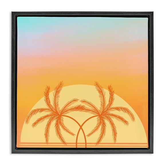Stupell Industries Retro Sunset Palm Trees Plants & Flowers Painting Black Floater Framed Canvas Art Print Wall Art, 18 x 18