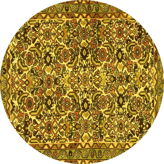 Ahgly Company Machine Washable Indoor Round Persian Yellow Traditional Area Rugs, 7' Round