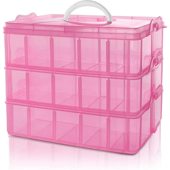 Casewin 3-Layer Things & Crafts Storage Box with 30 Adjustable Compartments for Organizing Tape, Embroidery Accessories, Threads Bobbins, Kids Toy, Beauty Supplies, Nail Polish, Jewelry - Large