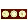 Bey-Berk International Brass Quartz Tide Clock & Barometer with Thermometer - Mahogany