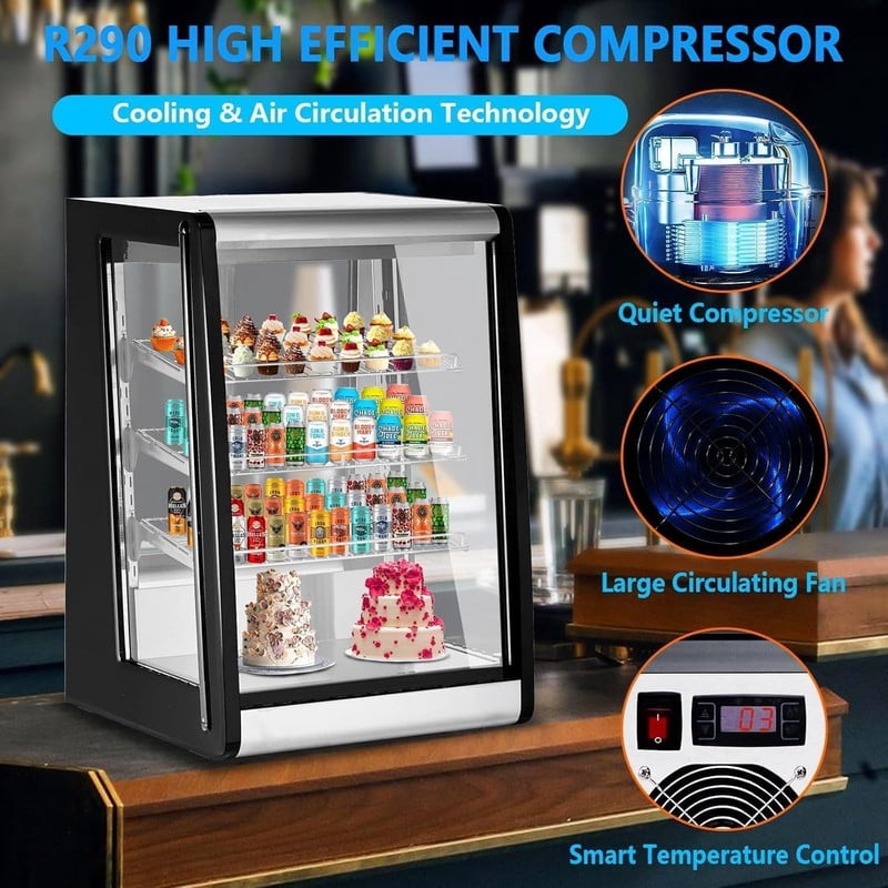 TROPOW Commercial Display Refrigerator, Countertop Refrigerated Display Case with LED Lighting for Bakery, Cafe