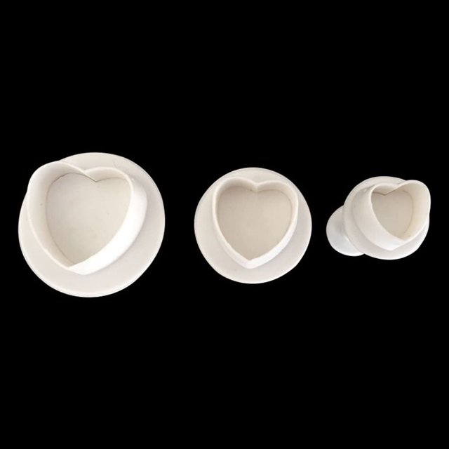 3 cortadores de fondant en forma de corazón, juego de herramientas de decoración, juego de manualidades de azúcar para fondant con émbolo de molde ZefeiWu 8390614066236