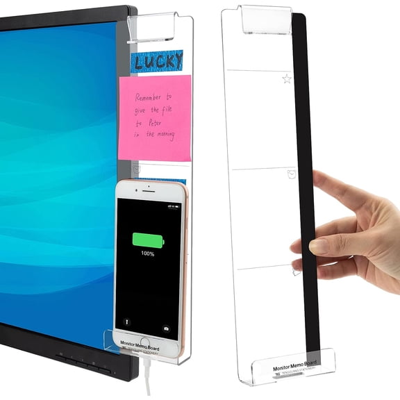Poscoverge Multifunction Computer Monitor Memo Board - Transparent Computer Side Panel Memo Creative Monitor Side Panel with Phone Holder Suitable for Office Home Desktop 2pcs (Functional Zone)