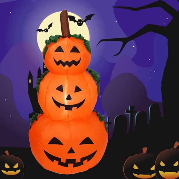 Halloween Inflatables Stacked Pumpkins with Builtin LEDs Blow Up