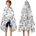 thumbnail image 3 of Black and White Football Elements Pattern Hooded Bath Towel，50"x30" for Ages 3 To 12 Kids, Quick Dry Lightweight Soft Microfiber Hood Beach Towel Cover Up for Kids, 3 of 7