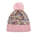 thumbnail image 2 of Women Sparkly Sequins Knitted Beanie Hat Warm Winter Skull Cap with Faux Fur Pom Pom, 2 of 8