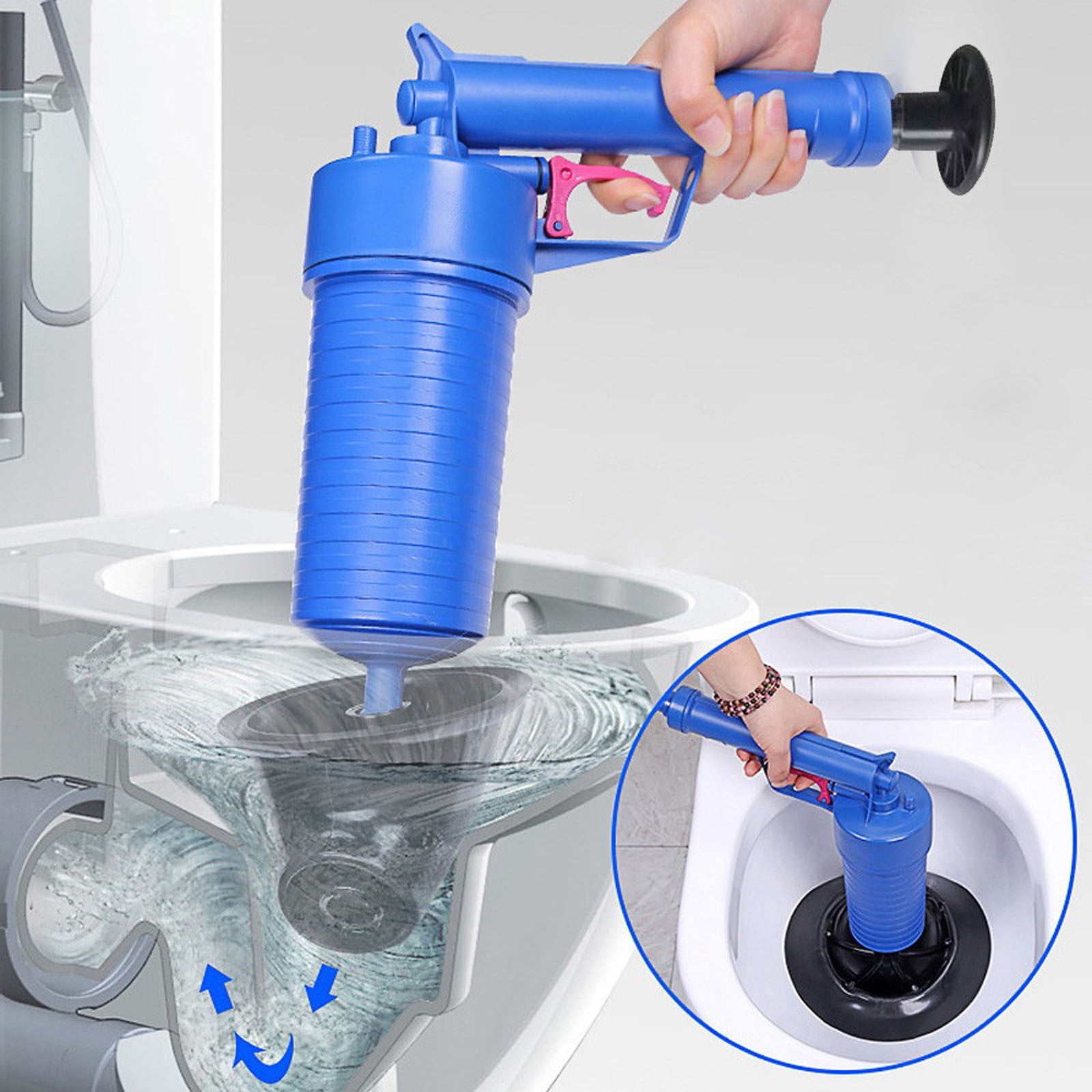 BN Drain Clog Remover Toilet Plunger, Drain Clog Remover with 4 Sized  Suckers, High Pressure Air