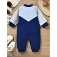 thumbnail image 5 of Chollius Newborn Infant Baby Girls Boys Winter Jumpsuit Set Letter Print Crew Neck Long Sleeve Button Down Patchwork Romper Outfit, 5 of 9
