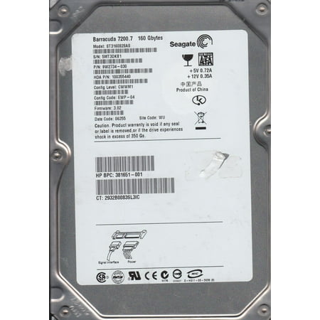 160 Gb Mini Laptop - ST3160828AS, 5MT, WU, PN 9W2734-030, FW 3.02, Seagate 160GB SATA 3.5 Hard Drive