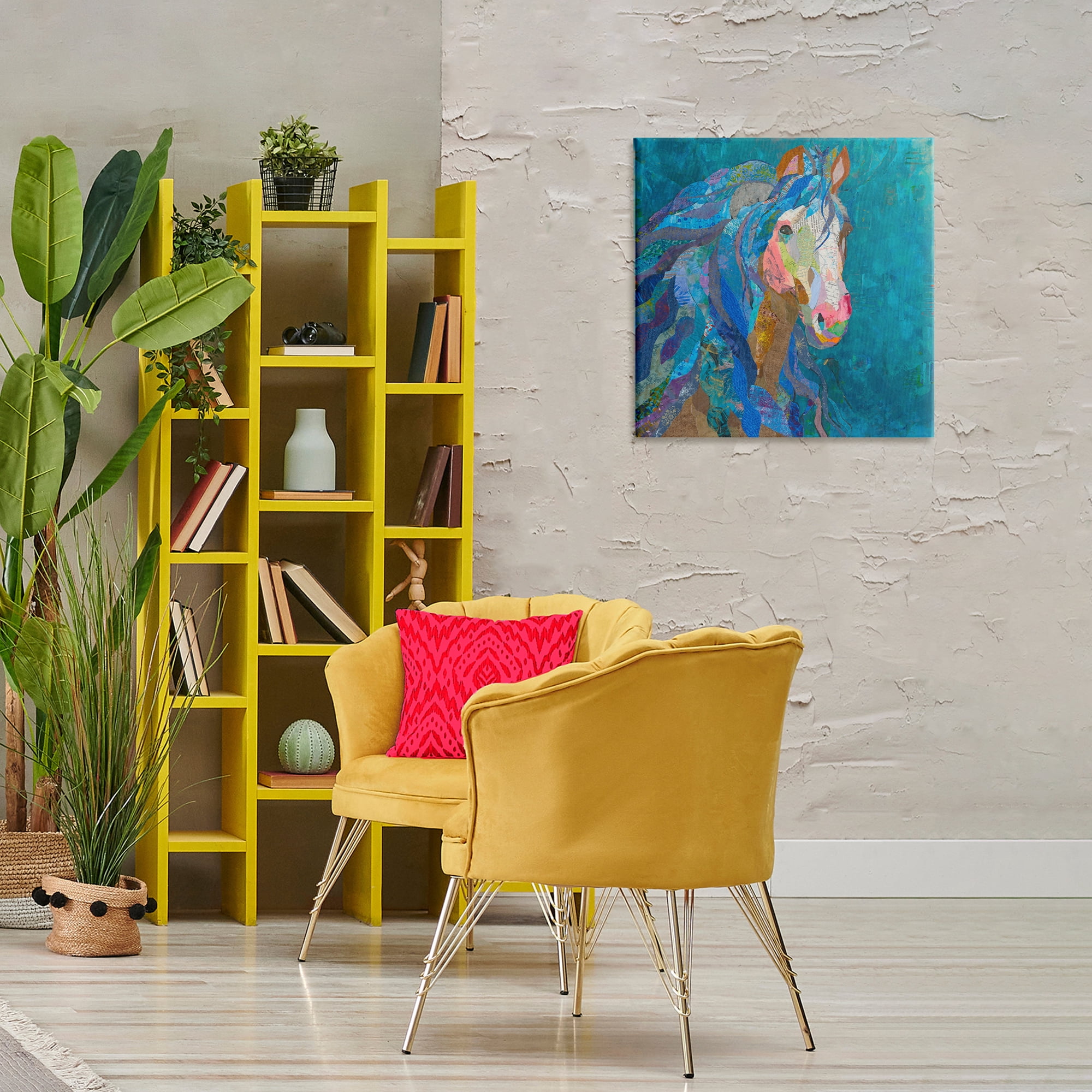 Stupell Industries Blue Collaged Pegasus Animals Painting Wrapped Canvas Art Print Wall Art, 24 x 24