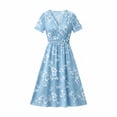 thumbnail image 6 of QSAWXQZ Women's Floral Wrap Midi Dress Short Sleeve V Neck A Line Sundress Vacation Outfit Casual for Summer XL, 6 of 6