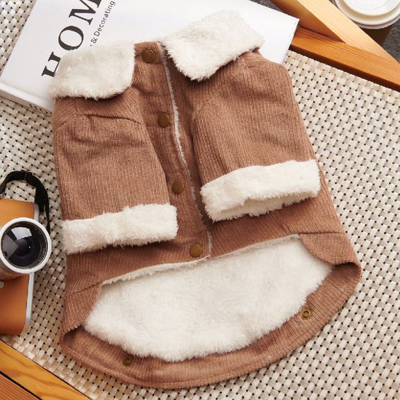 Yidarton Winter Pet Warm Clothes Teddy Striped Pet Dog Cotton Coat Cashmere Coat Thickened Cotton Coat Coffee