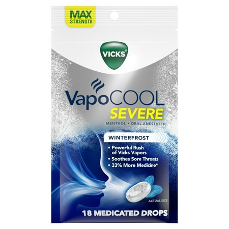 Vicks VapoCOOL Severe Medicated Drops 18ct, Best used to soothe sore throat (Best Herbal Remedy For Sore Throat)