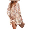 thumbnail image 2 of Vestido Informal de y Verano para Mujer, Cuello en V, Larga 3/4, Estampado Floral, Estilo Bohemio, Minivestido Corto. Albaricoque M, 2 of 9