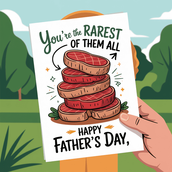 Funny Father's Day Card - "You're the Rarest of Them All" - Perfect for Meat Lovers