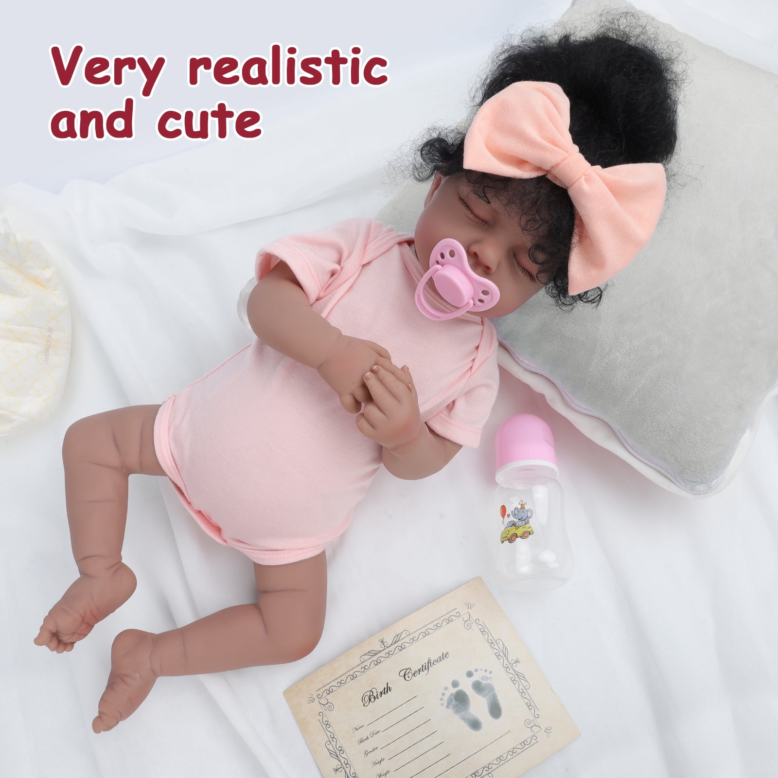 20 Inch Black Reborn Baby Doll – Lifelike African American Soft Cloth Body Doll – Realistic Handmade Toy for Girls Age 3+