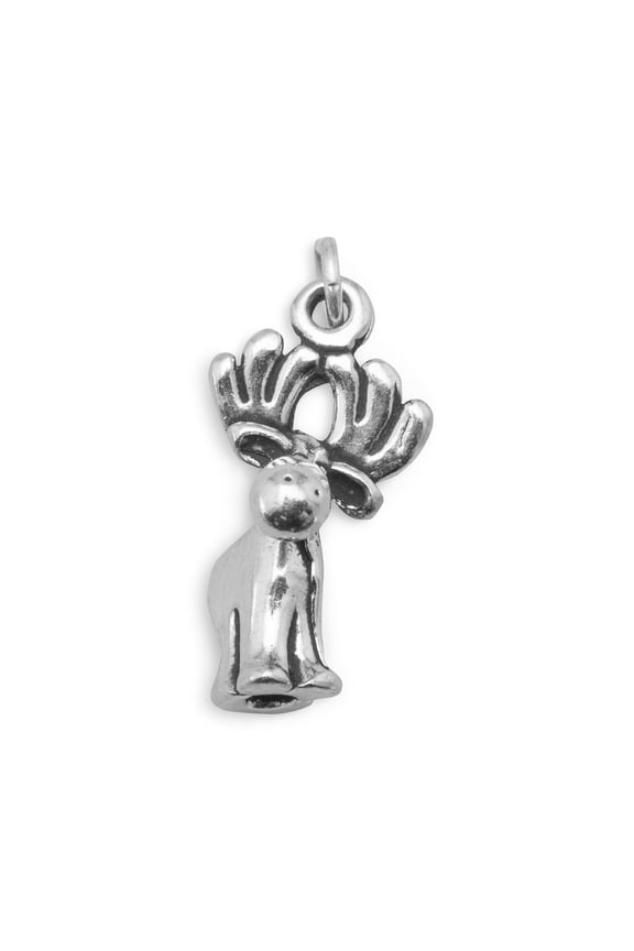 .925 Sterling Silver Oxidized Cute Moose Charm