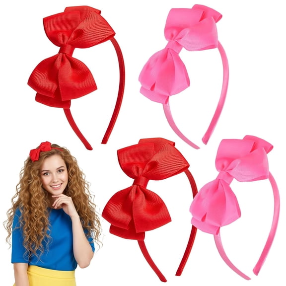 CoCoMangos 4 Pcs Red Bow Headbands for Women, Bowknot Head Bands Hair Hoop Headwear Cute Hair Band Accessories Knotted Headpiece for Christmas Birthday Party Costume Daily Decor
