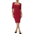 thumbnail image 2 of MODA NOVA Juniors Sheath Dress Square Neck Zip Up Short Sleeve Wear-to-Work Pencil Midi Dresses, 2 of 5